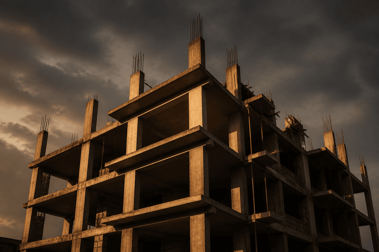Concrete frame of a residential building under construction